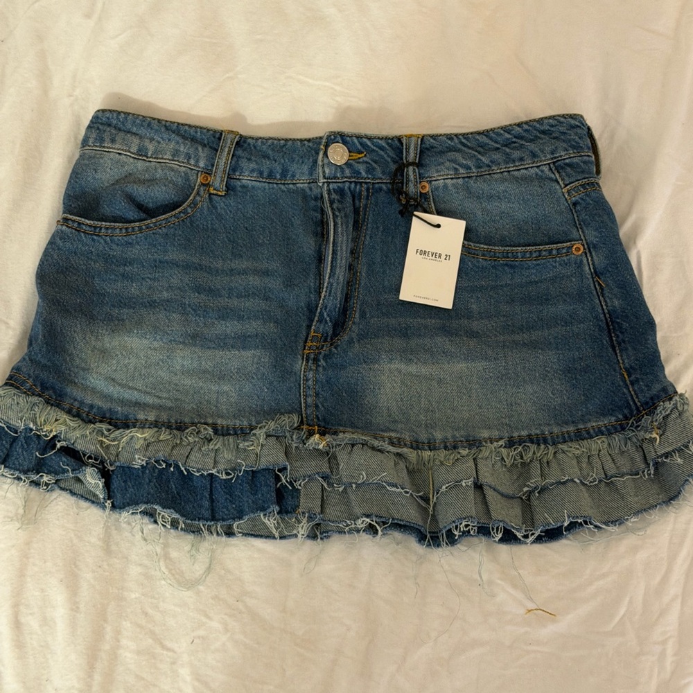 Forever 21 Fringe Ruffled Denim Skirt